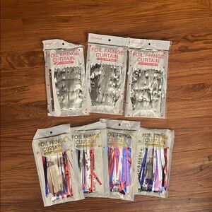 7 Foil Fringe Curtain Sets -Silver, & Silver ,Red, & Blue
